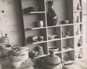 Finished pots at the AMB Pottery, Neerim Road, Murrumbeena, 1957. Photographer Donald Pitkethly.